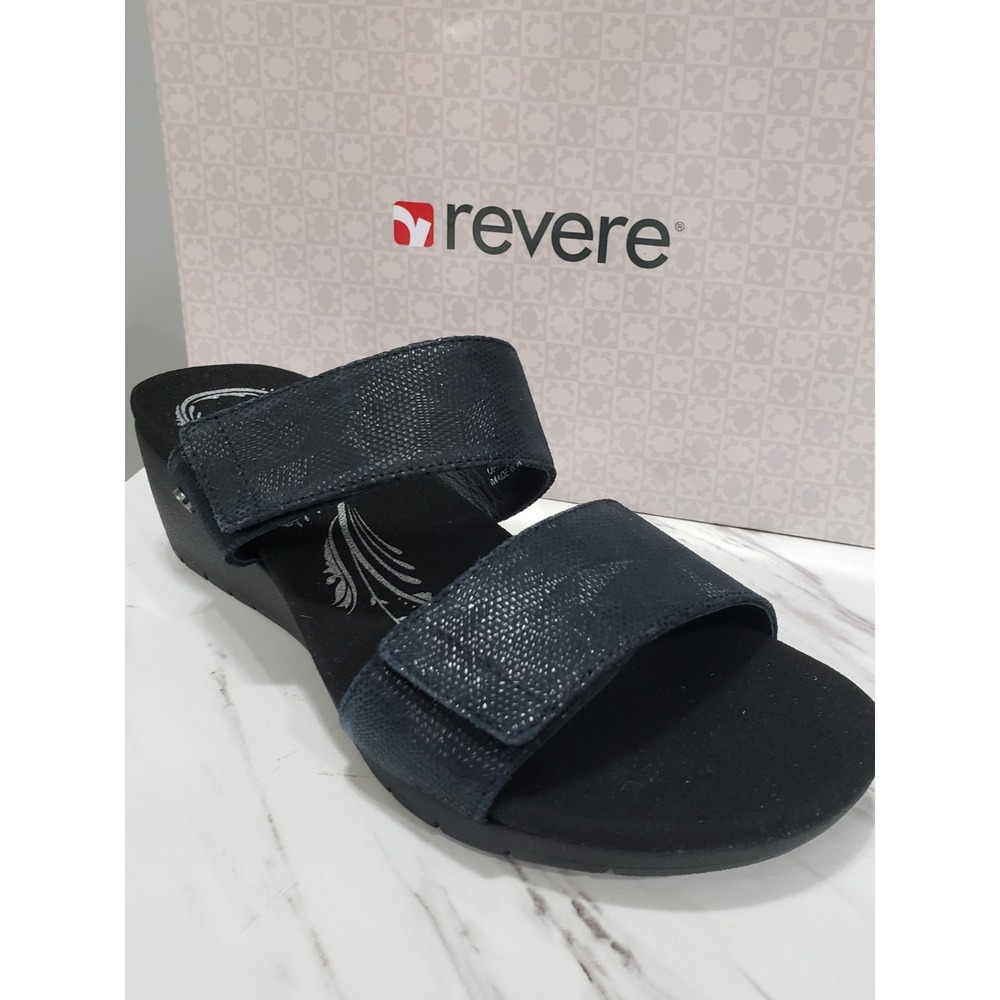 NEW SIZE 7 Revere Black Angle Sorrento Sandal ankle strap slip on platform women